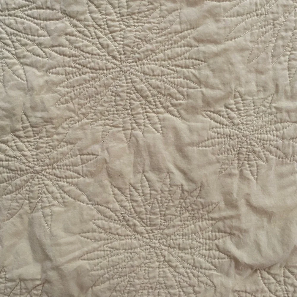 Vintage Yellow Starburst Quilted Bedspread Floral Medallion‎ Throw Stained